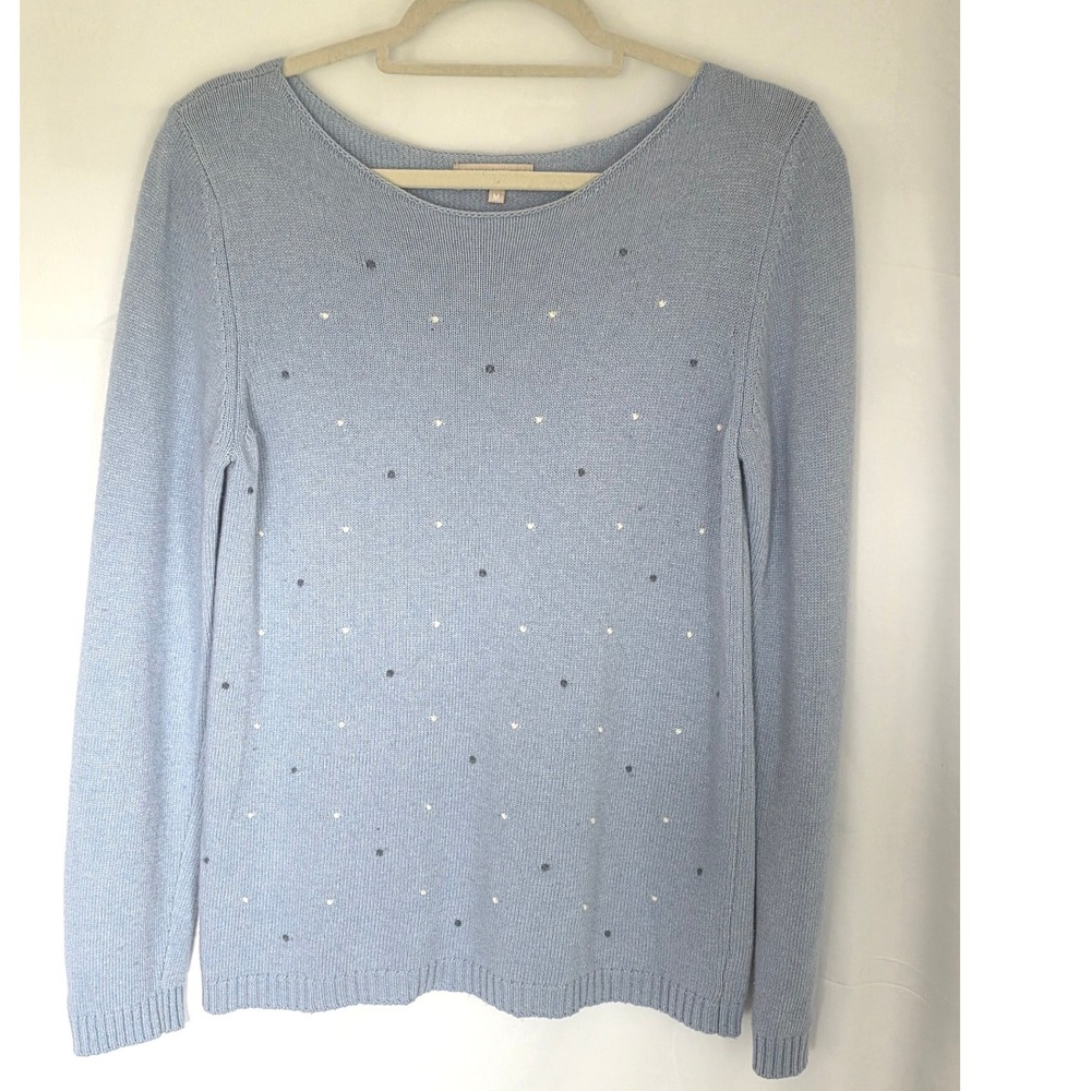 Merino Wool Cashmere Blend Embroidered Polka Dot Knit Sweater Medium Benedetta B